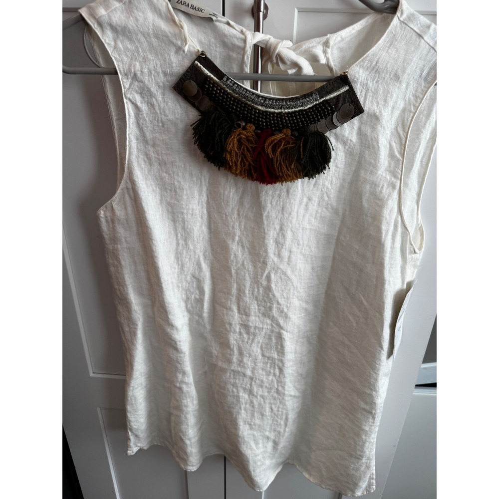 ZARA BASIC Womens Sleeveless Top with Statement Beaded Neckline Tie Back Size S